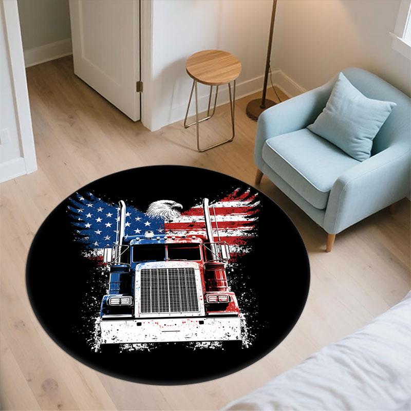 National Flag & Eagle pattern round rug,Carpet Rug for Living Room Bedroom Playroom ,Non-slip Floor Mat,Holiday Gifts and Birthday Gifts.