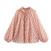 2025 Spring Women's Metallic Thread Print Loose Fit Blouse