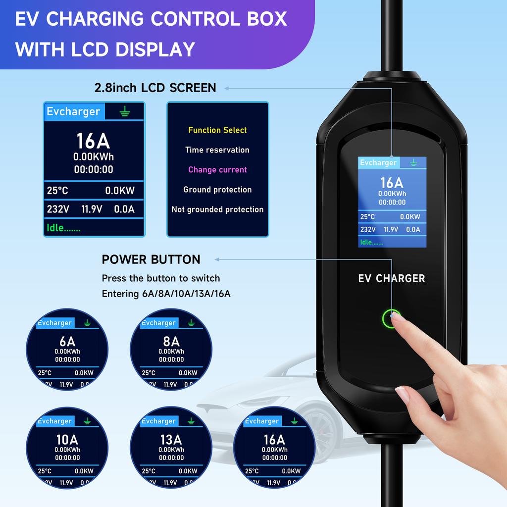 3.5KW Portable EV Charger for Tesla Model 3/X/Y/S 7KW Electric Car Charger NACS Fast Charging Cable WiFi APP Bluetooth Control