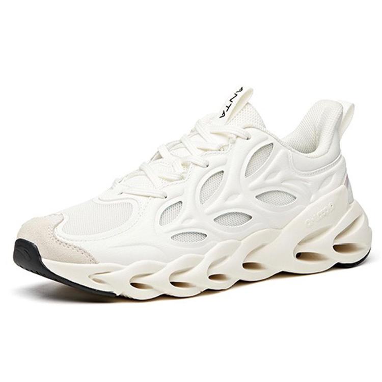 Anta Textile, Synthetic Leather Cushioning Support Balance Impact Resistant Low top Running Shoes Men's Ivory White 912025566-1