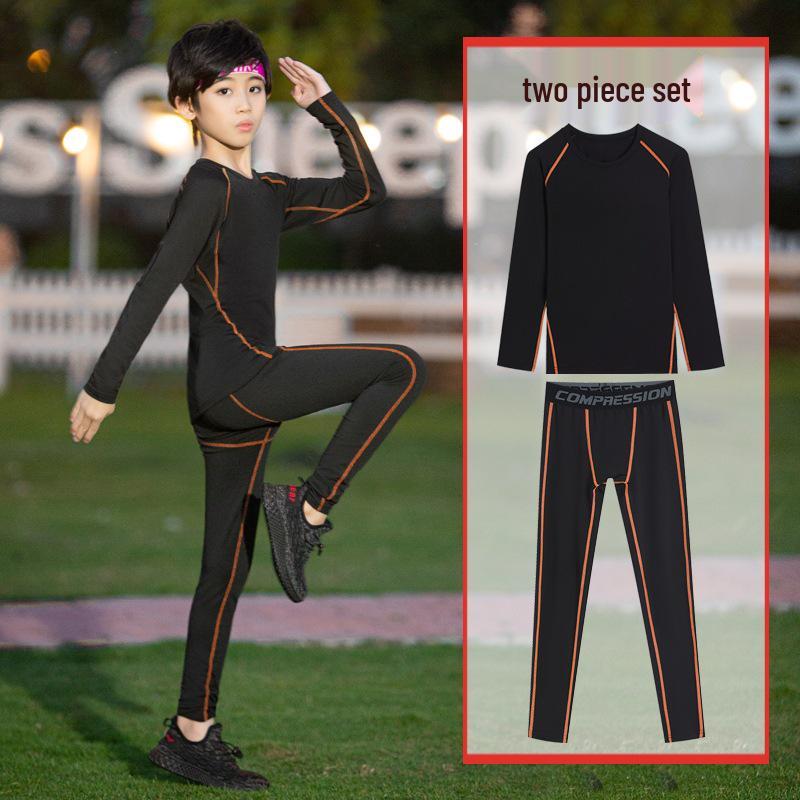 Boys' Fleece-Lined Quick-Dry Compression Suit for Autumn/Winter - High-Elastic Long-Sleeve for Sports & Fitness