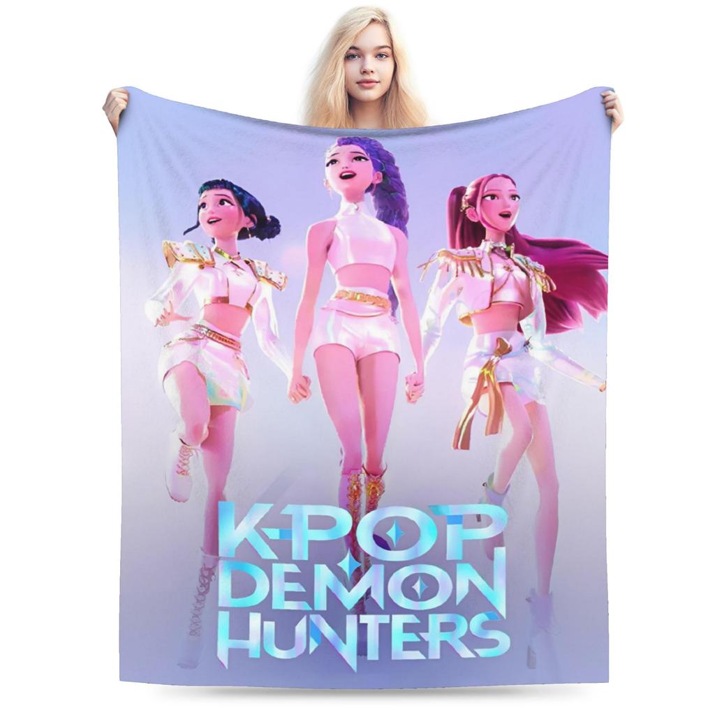 Zoey Kpop Demon Hunters Flannel Blanket Huntrix Awesome Throw Blanket for Home 125*100cm Plush Thin Quilt