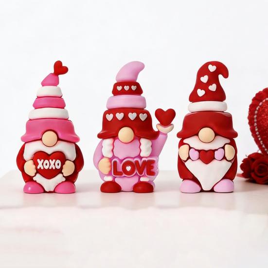 Elf Doll Valentine's Day Mini Gnomes Set Resin Figurines Romantic Pink Red Heart Decor Party Favors Tiered Tray Display Hide And Seek Toys