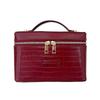 Portable Cross-Grain Leather Cosmetic Bag with Gold Hardware - Makeup and Skincare Travel Organizer
