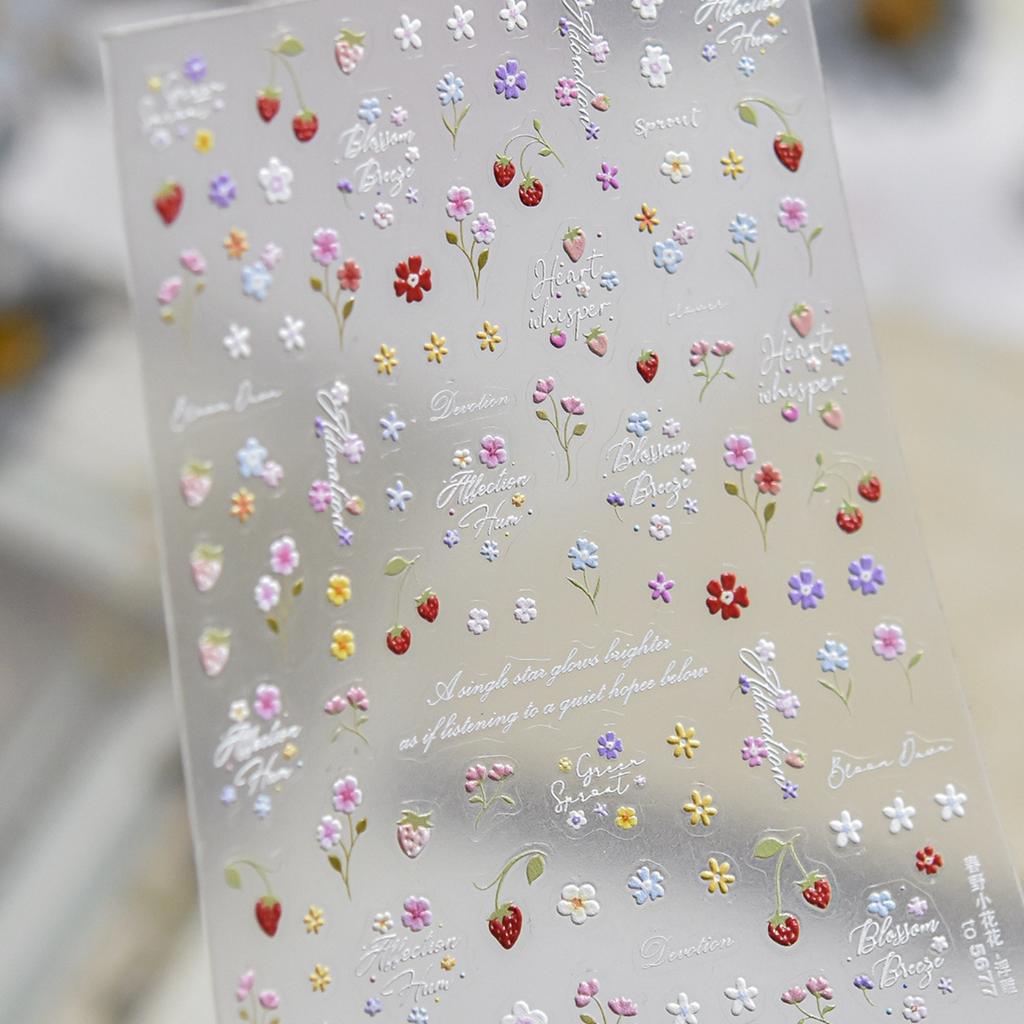 Spring Strawberry Vine 5D Nail Art Stickers Garden Fresh Red Strawberry Green Leaves Flower Cherry Branch Bow Nail Decals DIY