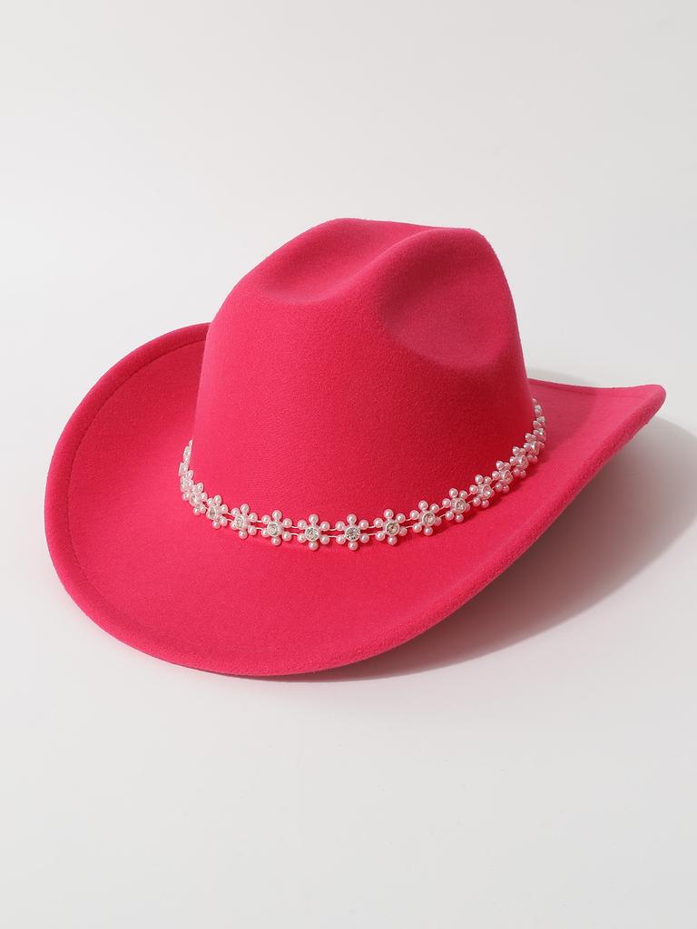 European and American solid color western denim top hat men and women travel ivory pearl rhinestone casual jazz hat