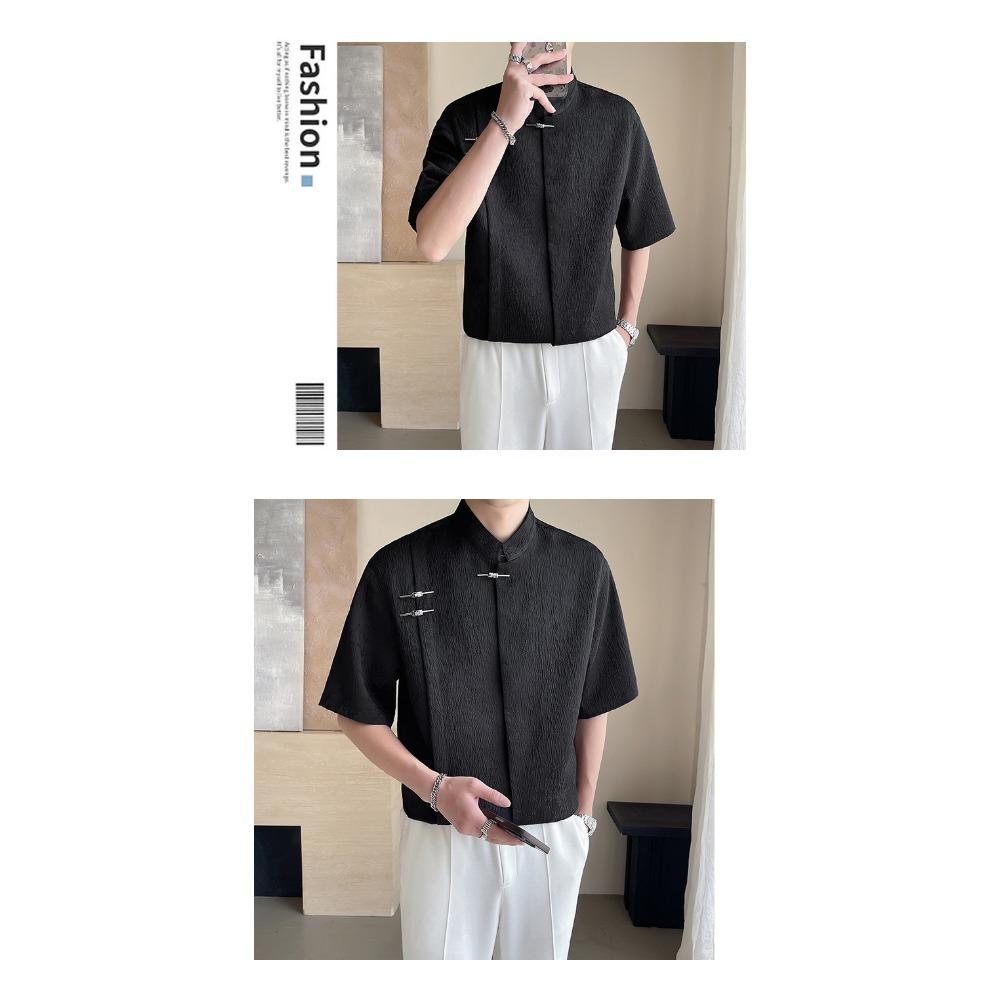 Summer New Chinese Style Jacquard Short Sleeved Shirt Men's New Loose Chinese Style Stand Up Collar Shirt