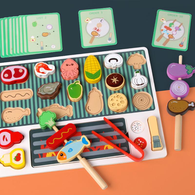 Children Barbecue Food Kitchen Toys Miniature Food Pretend Play Matching Cutting Games Toddlers Montessori Education Wooden Toy