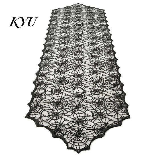 Spiderweb Table Runner Halloween Runner, Black Lace Spider Web Runners, 17.7 X Vintage Cover 70.9Inch for Home Party Dinner Kitchen Mantel Bedroom