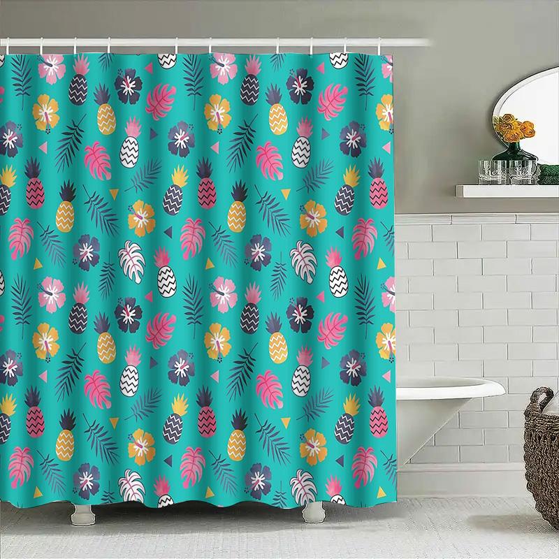Tropical Shower Curtain Waterproof Floral Hibiscus Palm Leaves Bathroom Decor Beach Theme Modern Farmhouse Coastal Style Home De