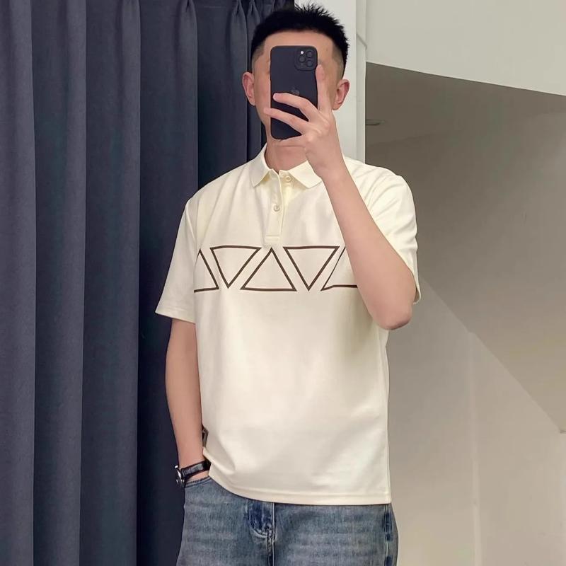 

Summer New Color Blocked Patchwork Polo Shirt for Men Short Sleeved High-end Feeling Lapel Half Sleeved T-shirt Men s Top L бежевий