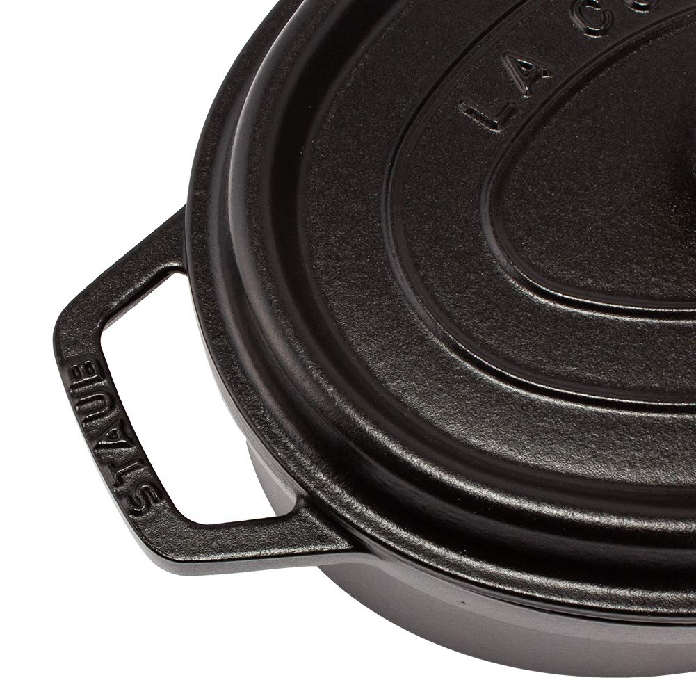 Staub Pico Cocotte Black a stylish enamel pot with Also a stylish and kitchen Oval, 27cm, (1102725), handles. available pot, pan, utensils.