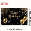 2D Flat 1 Luxurious Black Gold Happy Birthday Banner -2D Flat Polyester Fiber Photography Background