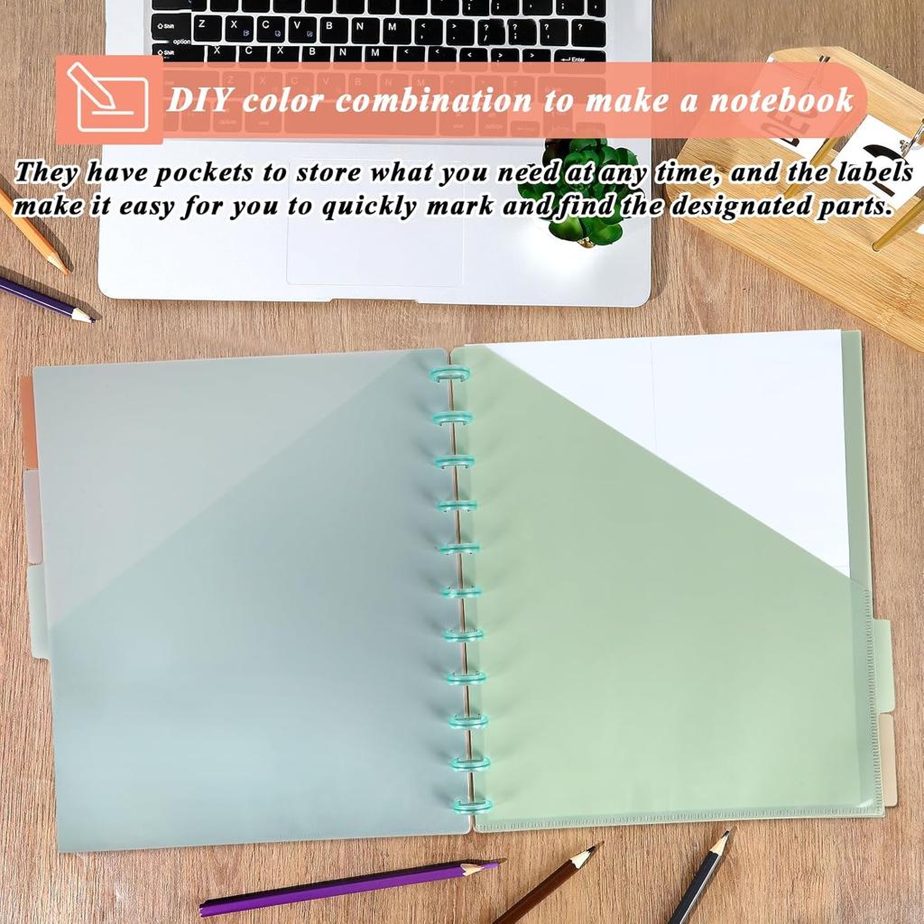 gisgfim 4set 5 Tab Discbound Pocket Dividers 8.5 x 11 with Pockets, Tabs & Colorful Plastic Dividers for Business Office(Boho)