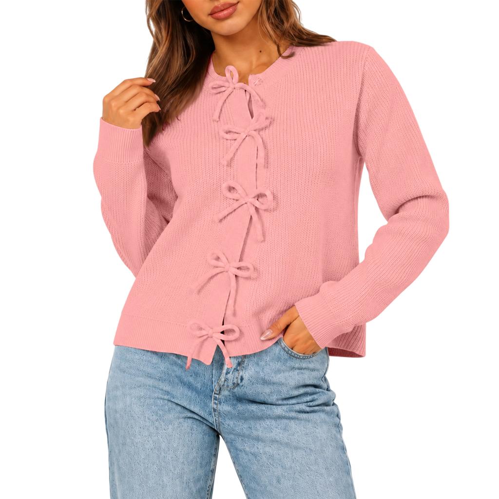 Women's Trendy Color Knit Cardigan with Neck for Casual Everyday Wear