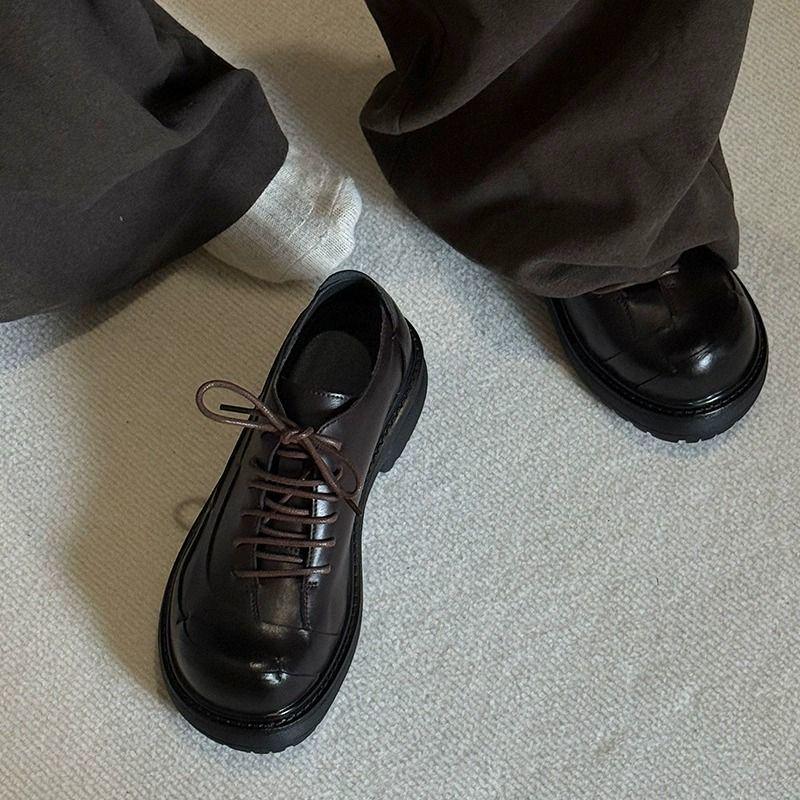 

Big Head Commuting Leather Oxford Shoes: Thick Sole, Korean & British Style, Trendy Height Increasing, Unisex Versatile Loafers Default Item