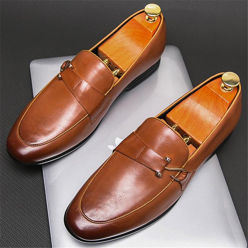 New Gentleman Black Brown Slip On Leather Shoes For Men Monk Strap Loafers Wedding Dress Prom Formal Footwear Zapatos Hombre