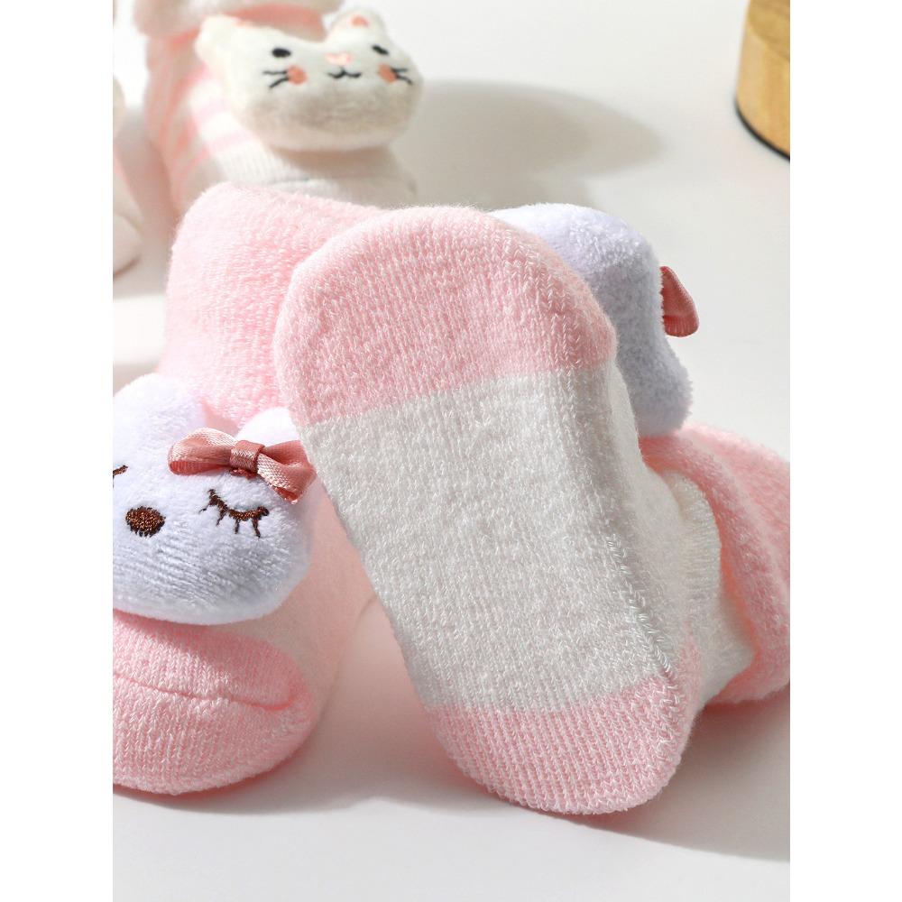 Baby 3D Animal Socks 3 Pack Soft Thick Cuff Non Slip Floor Booties Warm Winter Indoor Shoes for Infant Toddler Boys Girls Newborn Gift