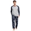 Men's Printed Round Neck Top Casual Comfortable Long-Sleeved Pants Pajama Set