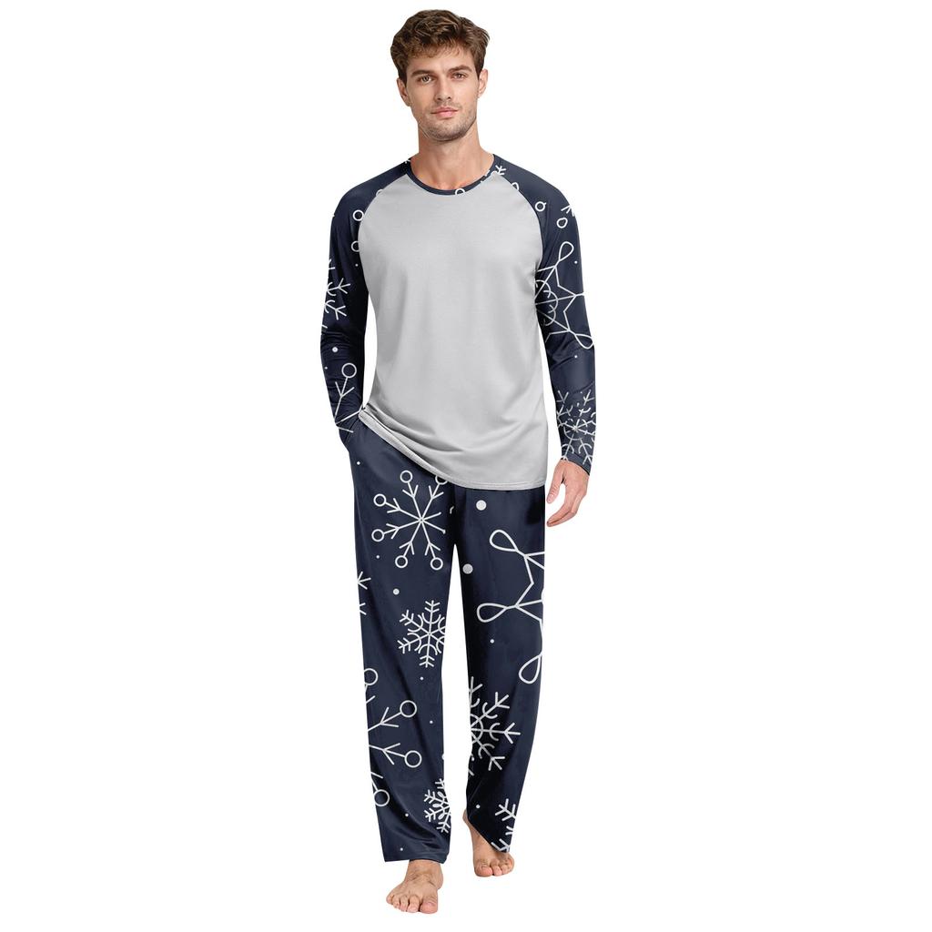 Men's Printed Round Neck Top Casual Comfortable Long-Sleeved Pants Pajama Set