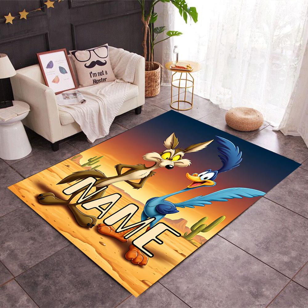 Looney Roadrunner Coyote Adventure Customized Name Carpet Design for Dining Room Entryway Dormitory Game Room Antislip Carpet Decorate Offices