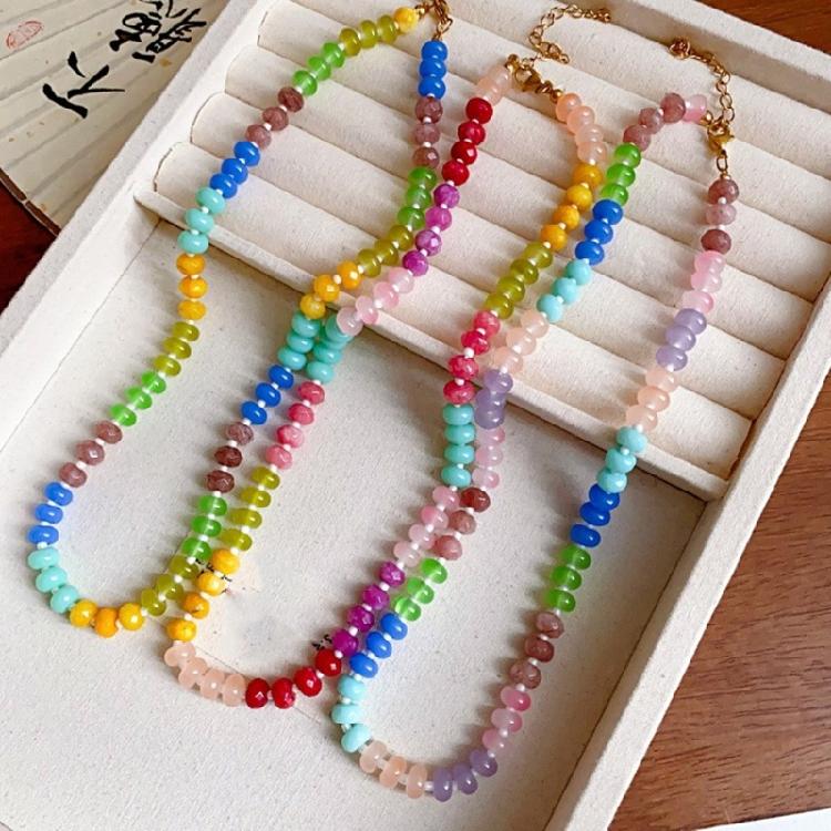 Unique Natural Stone Beadwork Necklace and Bracelet Gradient Color Gemstones Bead Accessories Stylish Party Jewelry