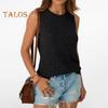 Women Tops Round Neck Sleeveless Slim Fit Knitted Tops Solid Color Elastic Ribbed Tank Tops Daily Wear