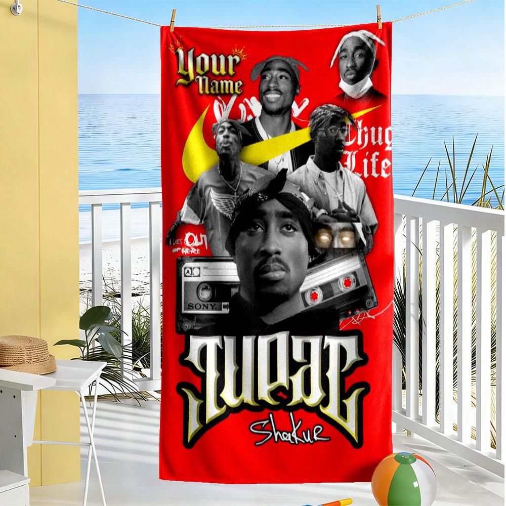2pac Customize Text Beach Towel Quick-Dry Soft Microfiber Ideal for Travel Outdoor Swim Pool Yoga Surf Camping Hiking Gym Gift Holiday