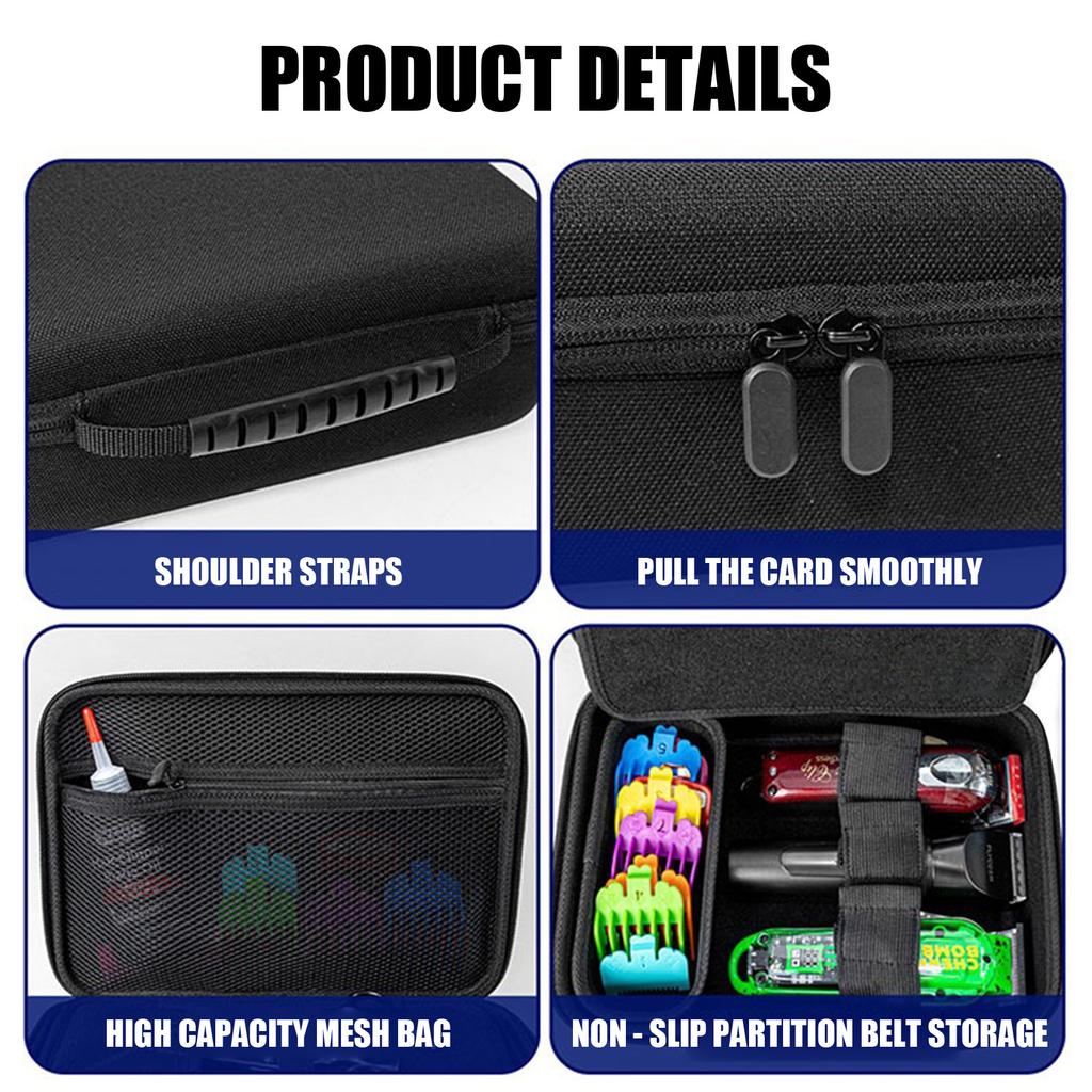 Portable Travel Case For Hair Cutting Equipment Includes Space For Trimmers And Full Set Of Attachments