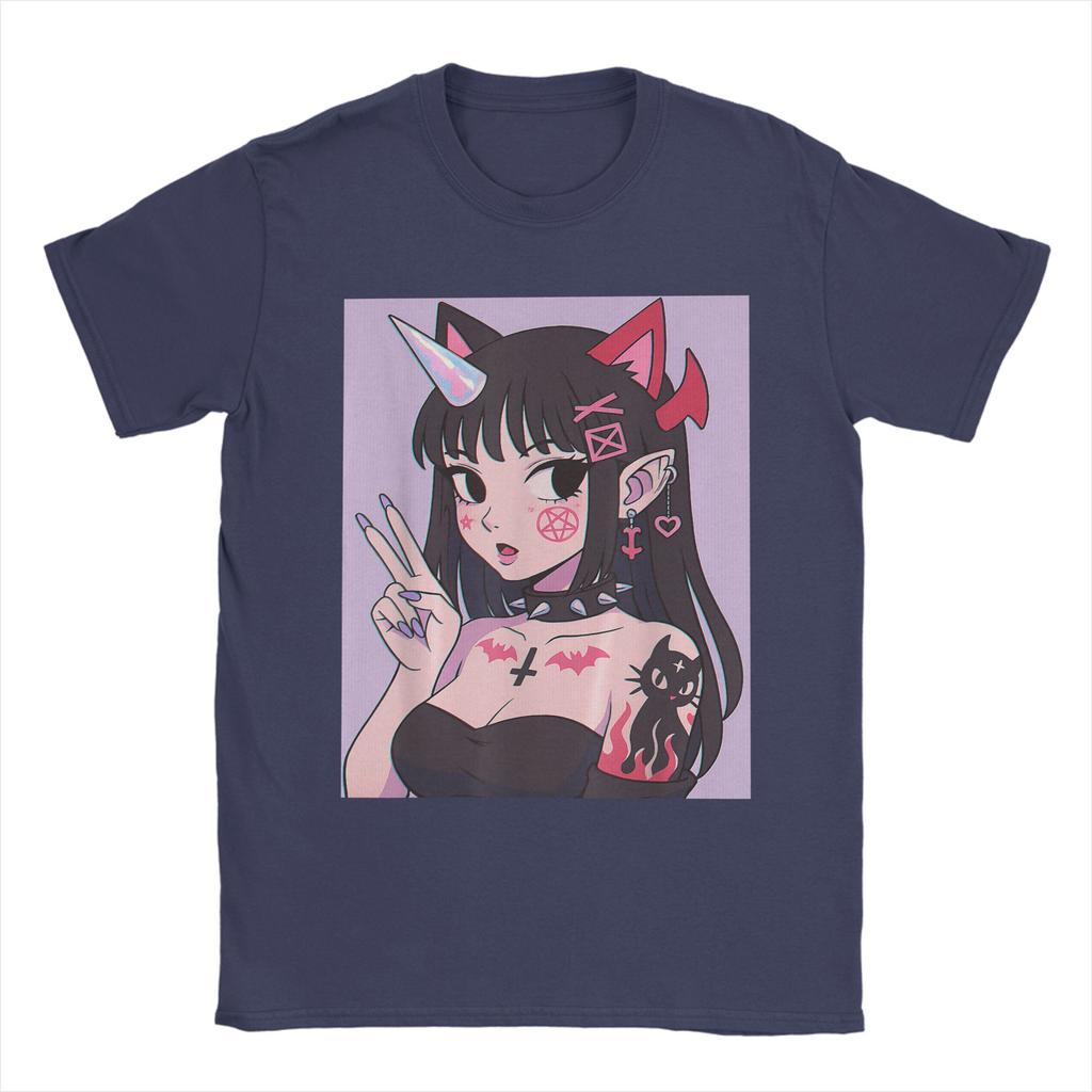 Anime Girl Kawaii Pastel Goth Aesthetic Edgy Satanic Waifu TShirts Unisex Round Collar T Shirts  Short Sleeve Tee Shirt Clothes