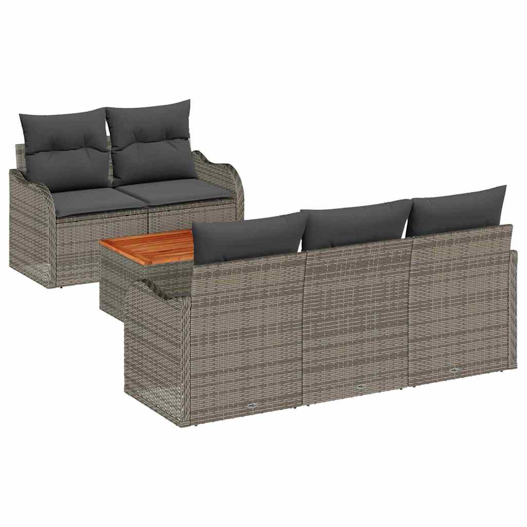 Garden Sofa Set with Storage 6 Pcs Grey Poly Rattan