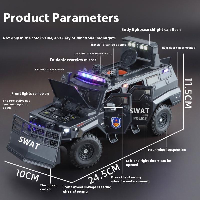 1:24 Spinosaurus Armored Vehicle Off Road SUV Diecast Model Alloy Metal Police Sound & Light Series Collection Hobbies Ornament