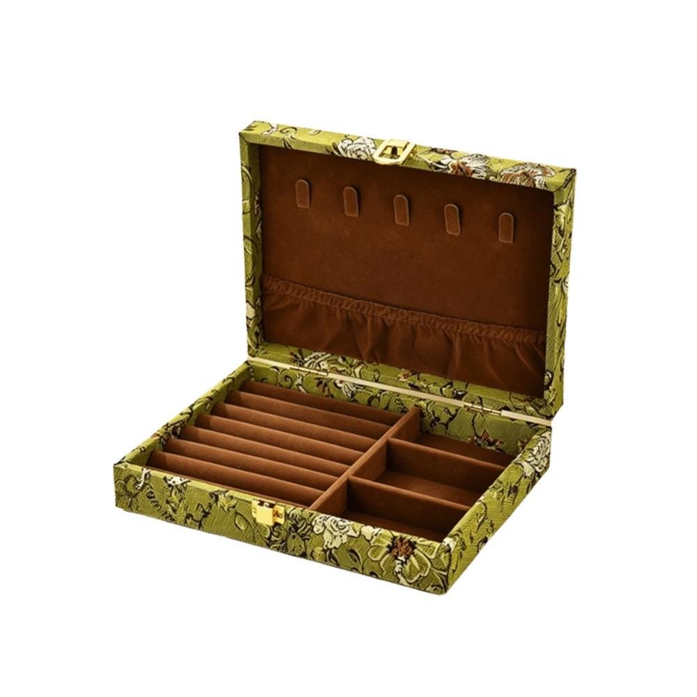 Retro Wooden Jewelry Box Floral Embroidered