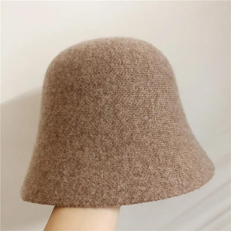 Japanese Real Woolen Vintage Warm Bucket Hat for Women Felt Retro Dome Wool Hats Female Fashion British Style Panama Caps Bonnet