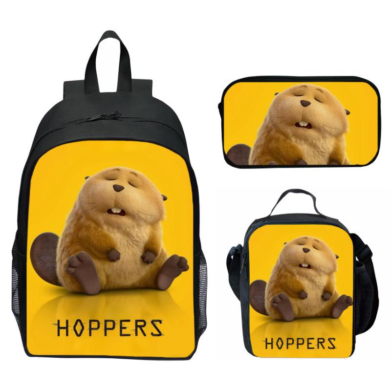 Hoppers Biber Metamorphose Druck 3-teiliges Set Schulrucksack Brottasche Federmäppchen Cartoon Schüler Set