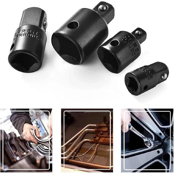 4PCS Impact Socket Adapter Reducer Set 1/2 3/8 1/4 Inch Use Wrenches Drills In Auto and Impact Driver Construction Work