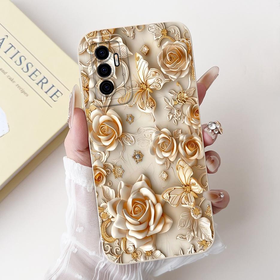 For Vivo V23e 5G Case V2126 Luxury Cat Flowers Painted Cover Soft TPU Phone Case For Vivo V23 Pro V 23 VivoV23 E Back Cover Bags