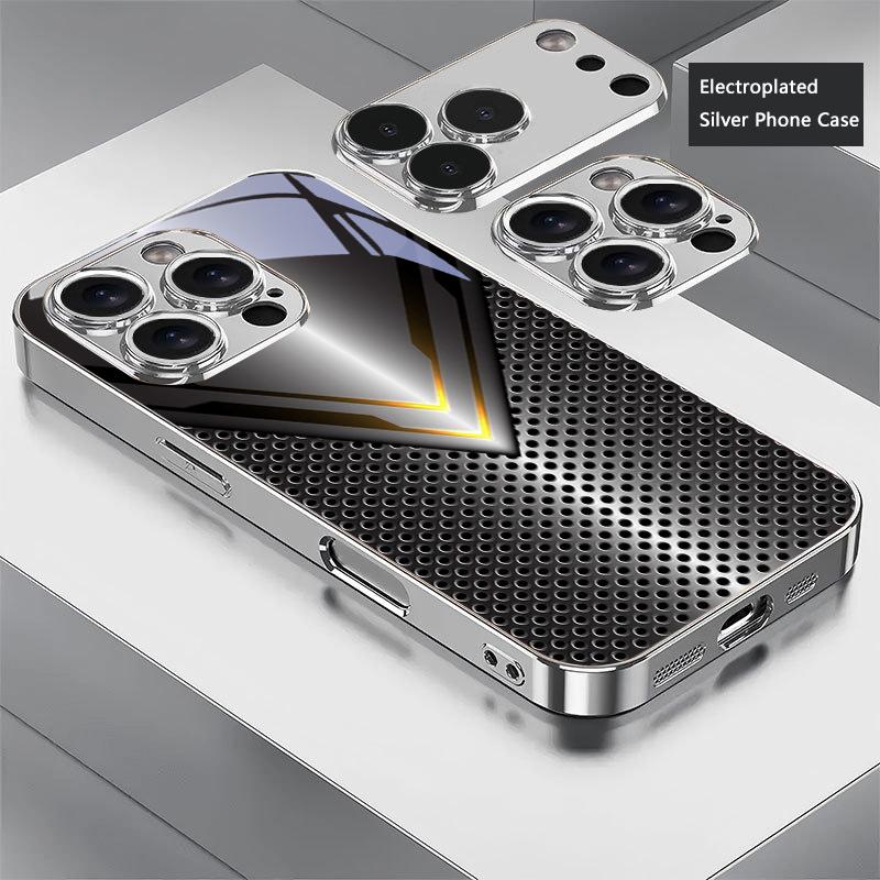 V-shaped Honeycomb Electroplated Silver Phone Case For iPhone 17Air 17 16 15 14 13 12 11 Pro Max Plus 16E XR 7 8 Xs Glass Cover