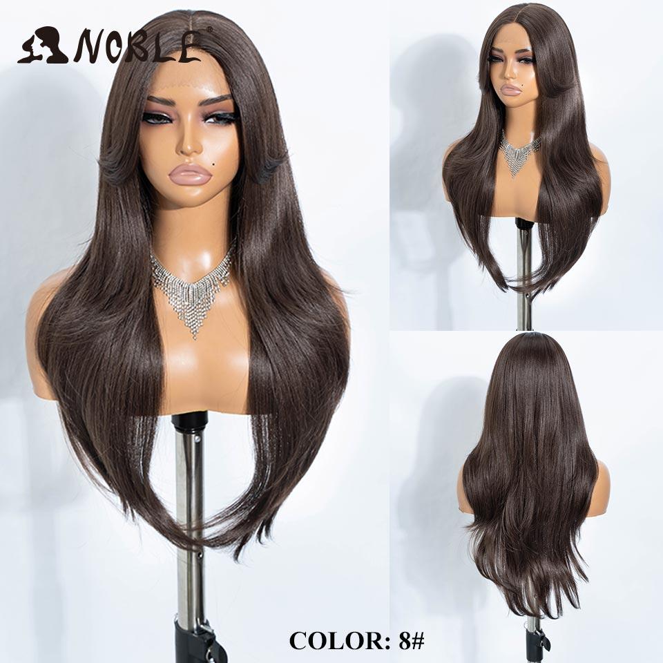 Noble Synthetic Lace Front Wig 26" Straight Ombre Lace Wig Cosplay White Wig Blonde Wigs For Women Lace Wig Synthetic Lace Wig