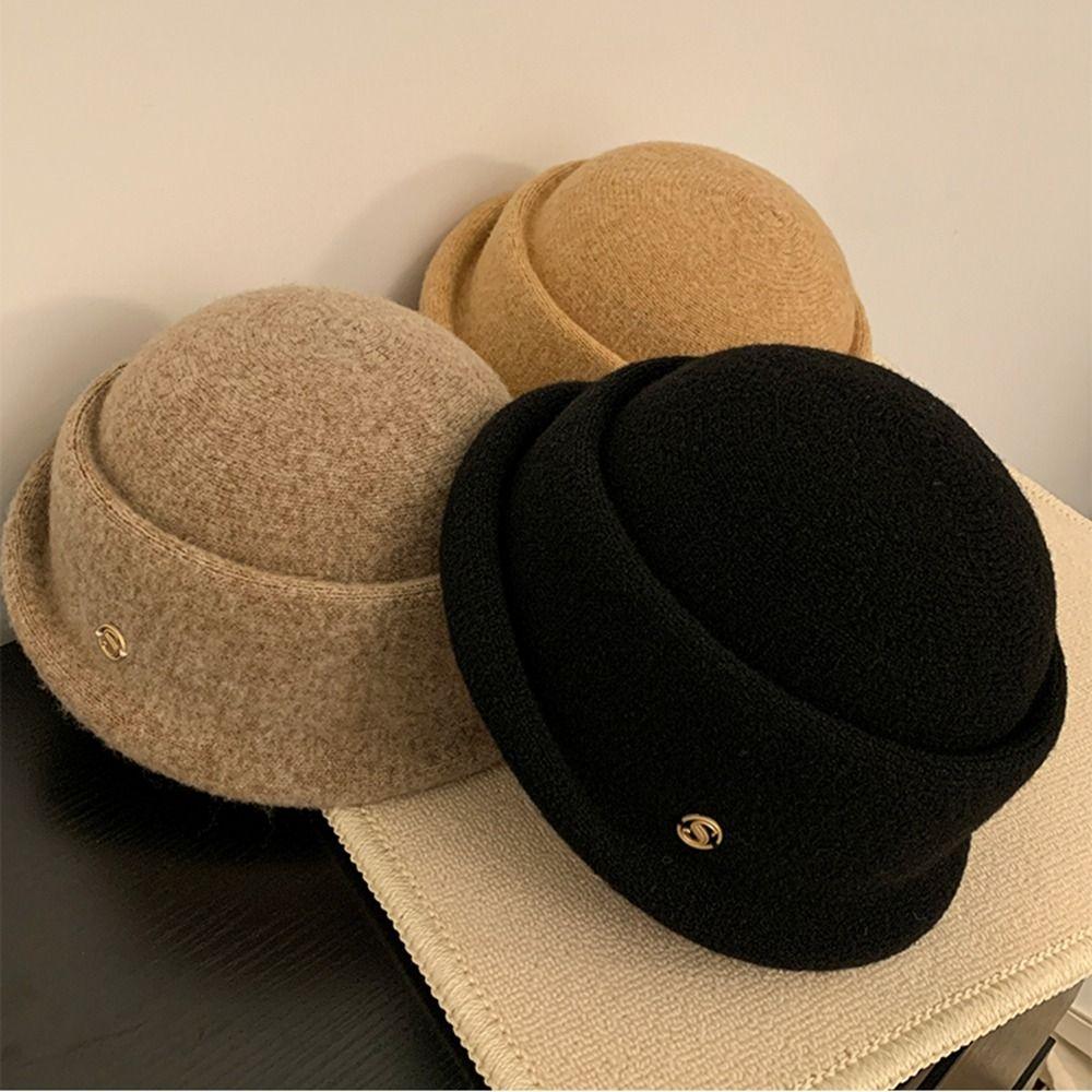 French Style Hepburn Style Topper Hat Bow Wool Fisherman Hat Fashion Woolen Bucket Hat Ladies