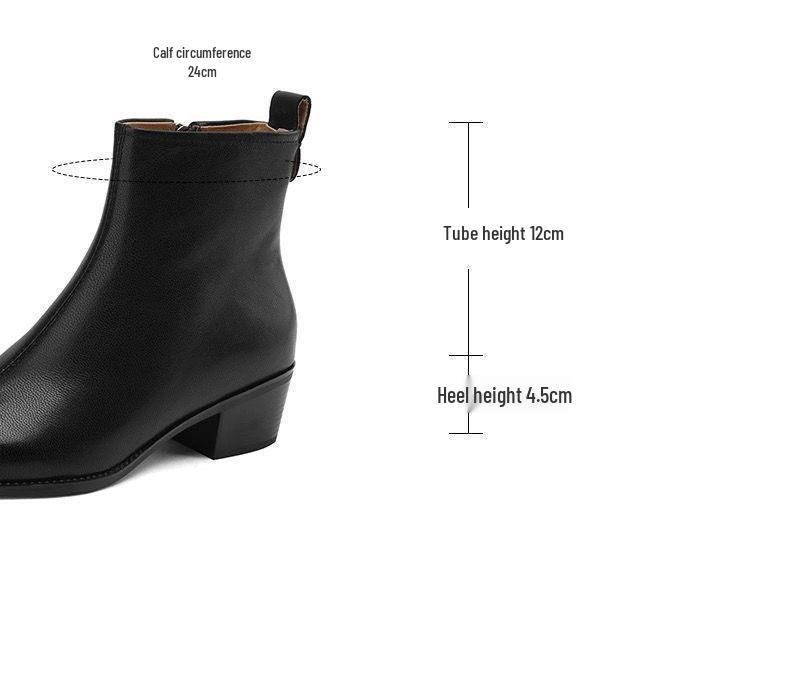 Ghete de gleznă de toamnă pentru femei cu vârf ascuțit, din piele de oaie, cu toc mediu, gros și căptușeală de catifea