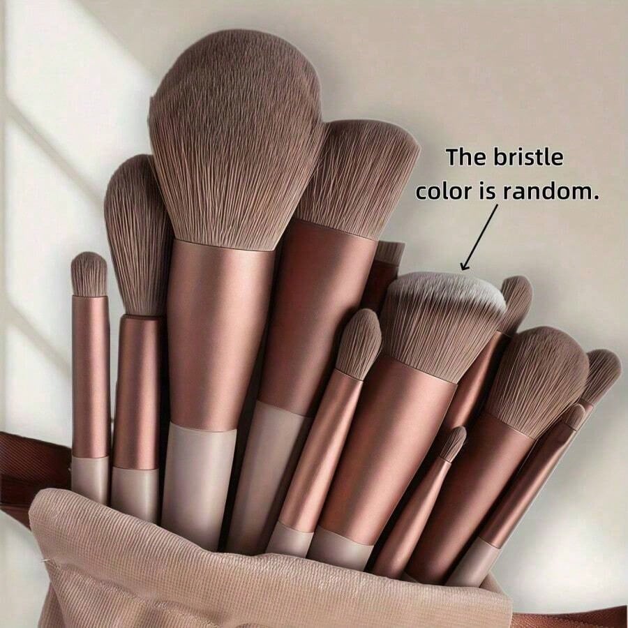 Professional Makeup Brush Set With Soft Hair, Including Eye Shadow, Foundation, Blush Brushes And 2 Brown Makeup Sponges