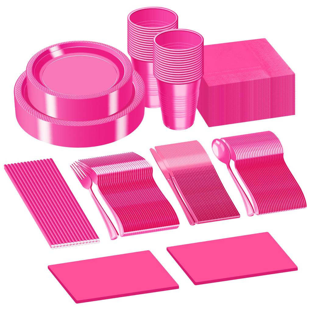 Disposable Plastic Plate Set, Solid Color Party Tableware, Birthday Decoration Plate And Cup Set.