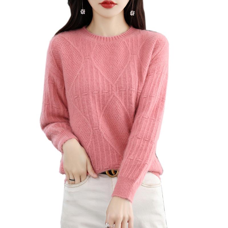 2024 Autumn Winter Women’s Short Mink Velvet Round Neck Pullover - Thick Solid Color Knit Wool Sweater