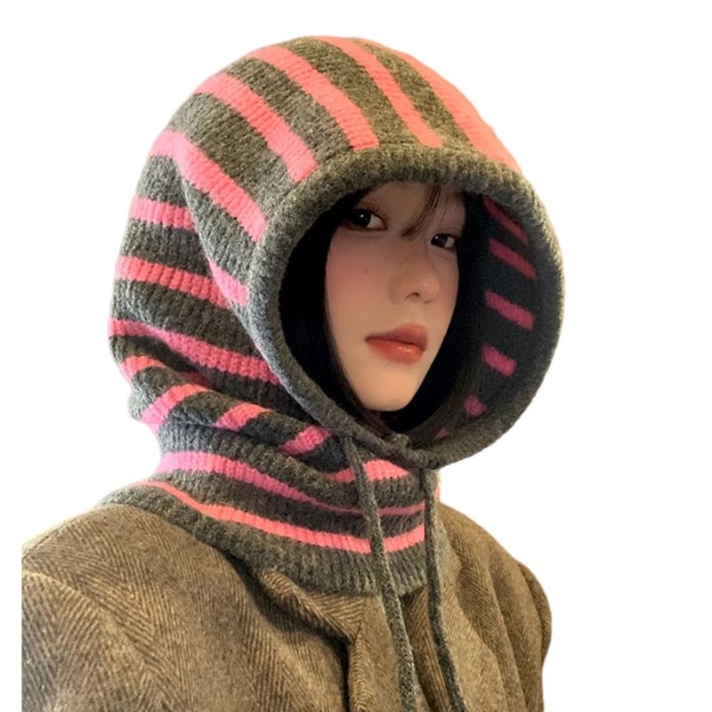 

Stylish Stripe Balaclava Hat Women Light weight Breathable Hat Outdoor Sport Hat for Travel and Shopping рожевий