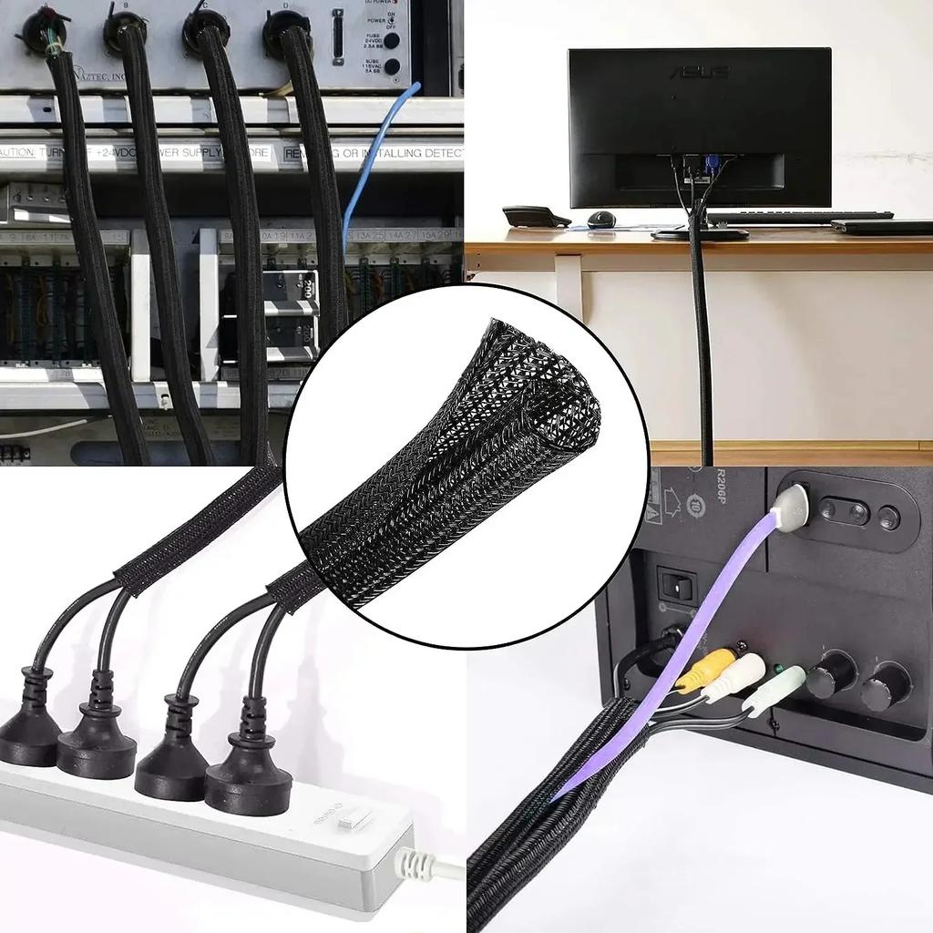 Self Closing PET Braided Cable Sleeve Expandable Auto Line Management Overlaps Flexible Loom Split Pipe Tube Wire Wrap Protect