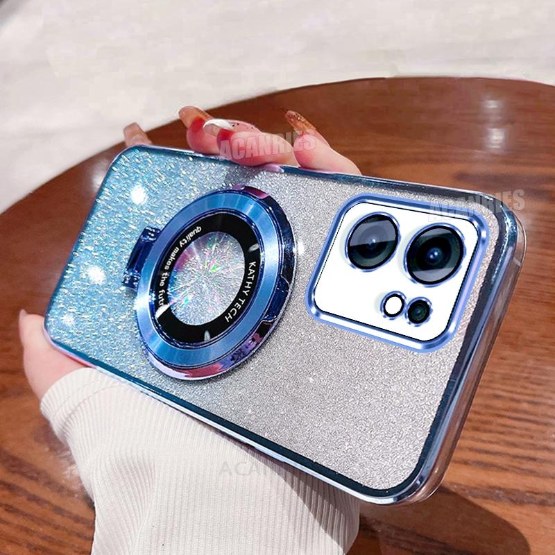 

Reno13f Роскошный Блестящий Чехол с Покрытием и Держателем Силиконовый Чехол для Oppo Reno13 F Fs 5g Reno 13 13f Ударопрочный Защитный Чехол-Подставка Reno13fs For Reno13 F 5G