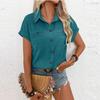 Tricou cu mânecă scurtă cu buzunar cu rever pentru femei, de culoare uni, cămașă cu un singur piept