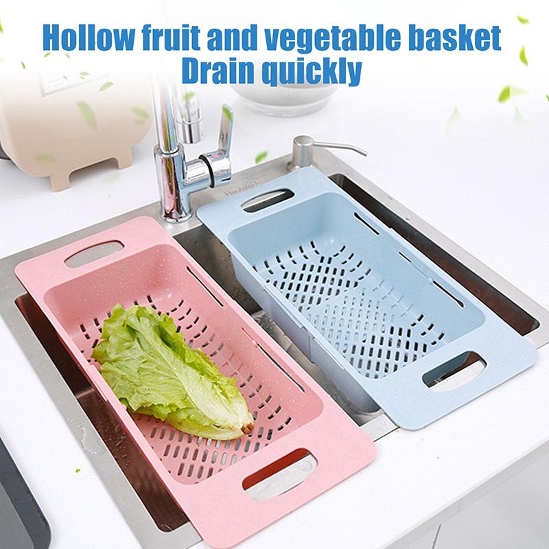 Kitchen Dish Drying Rack Plastic Adjustable Drainer Rack Fruits Vegetable Kitchen Organizer Sink Cleaning Basket Tool