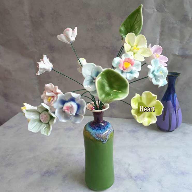 Handmade Ceramic Bouquet: Purple-Gold Lotus, Lily, Gardenia, Rose